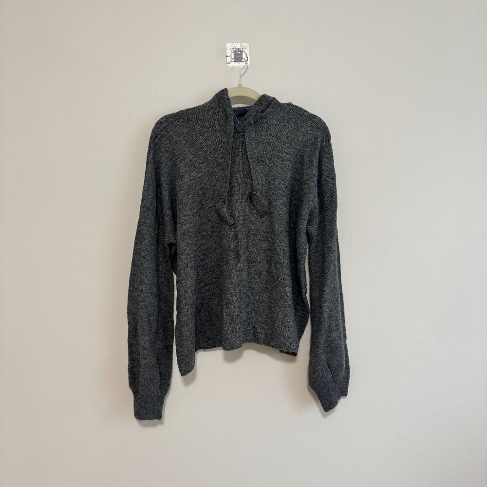 Knit Slouchy Hoodie Sweater, Grey, Size S